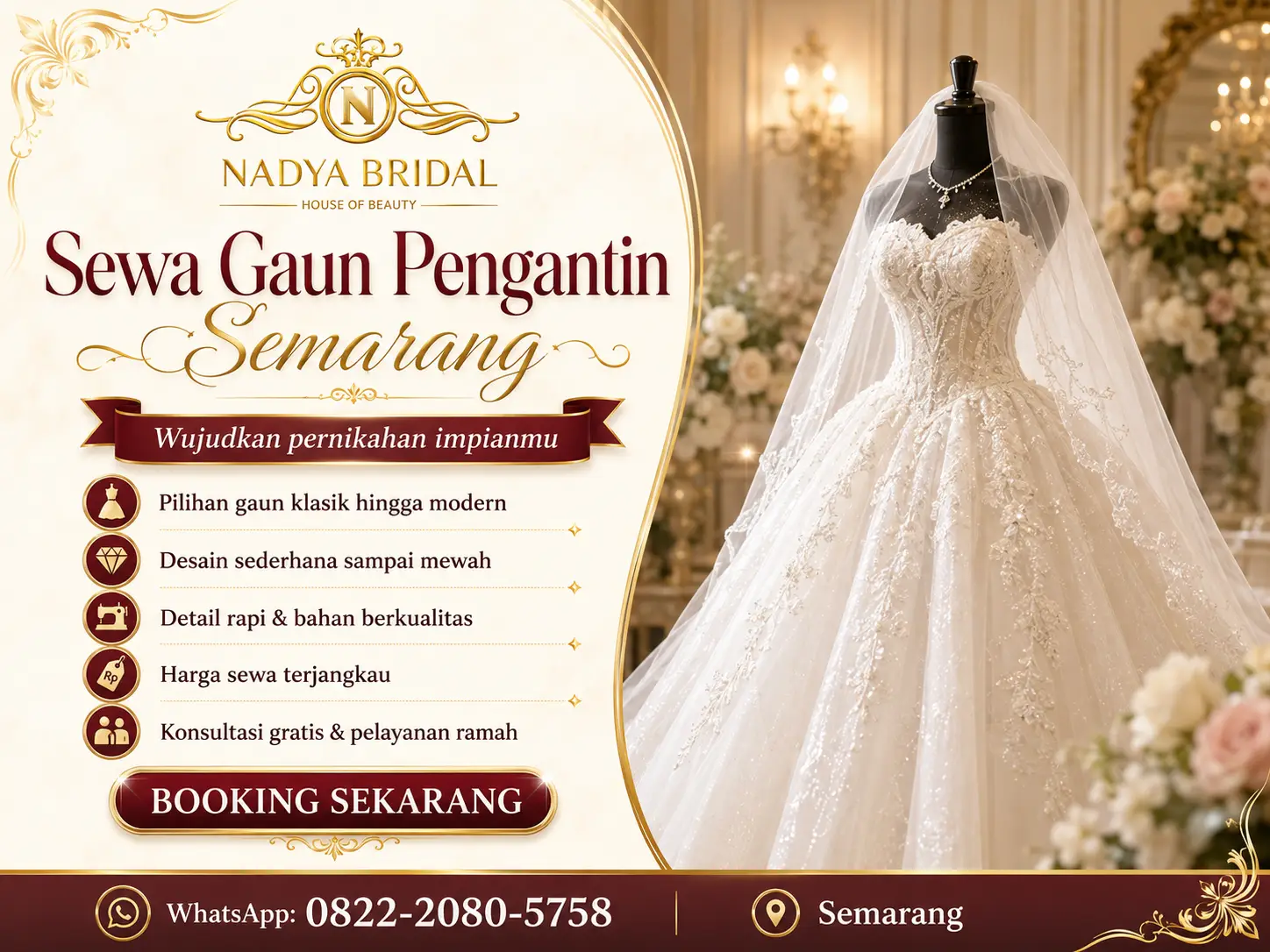 Sewa Gaun Pengantin di Nadya Bridal, Semarang